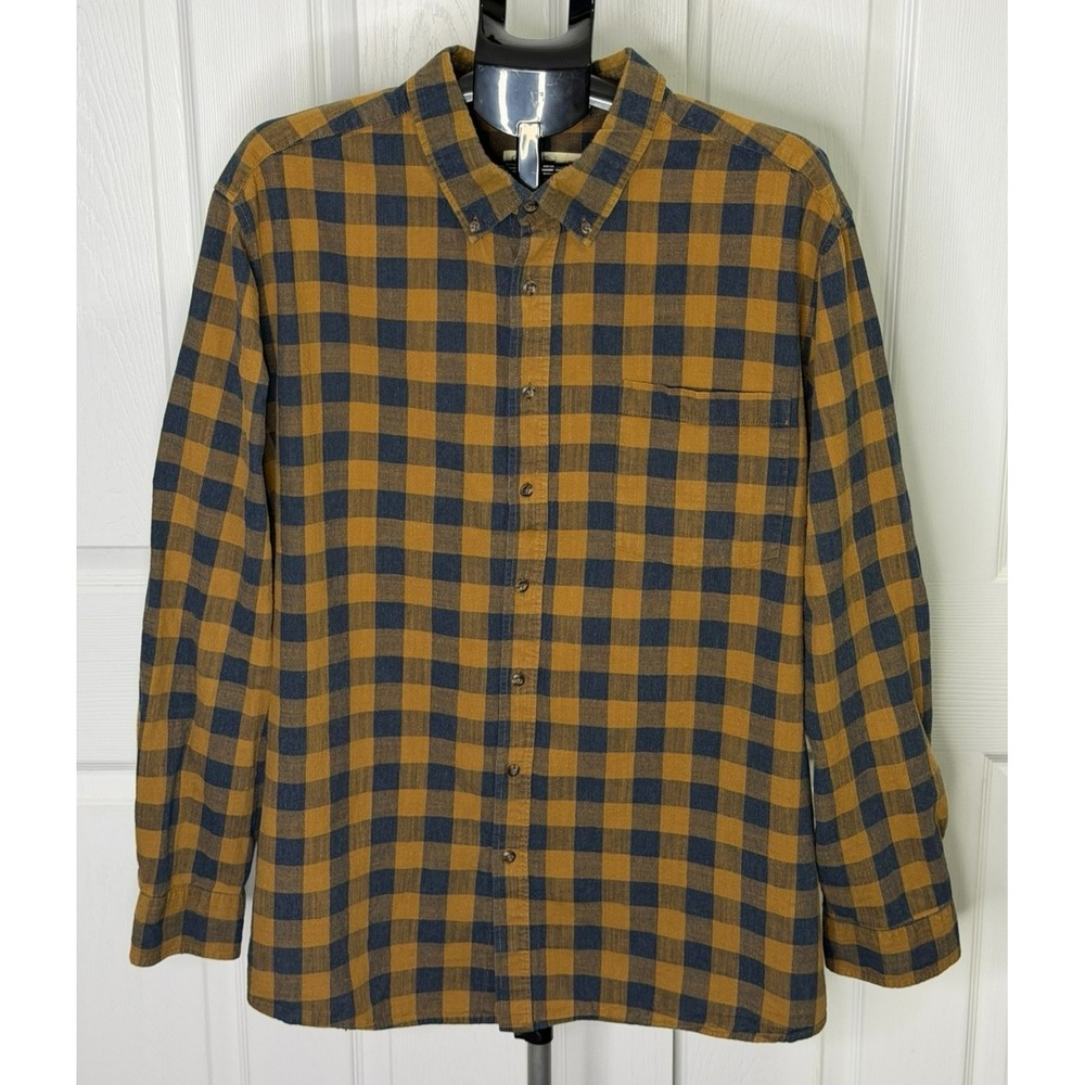 Faded Glory Mens 3XL 54-56 Brown Navy Plaid Cotton Long Sleeve Button Down